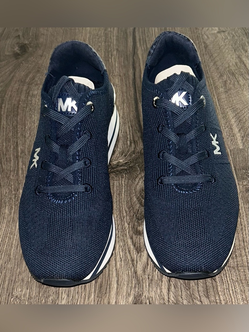 Michael Kors Navy Knit Lace-Up Sneakers for Women